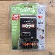 PowerLine Multi-Use AC Adapter with 2.1 AMP USB 4x Power New