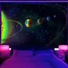 Space Solar Galaxy Large Wall Art Poster Blacklight Tapestry UV Reactive Fabric