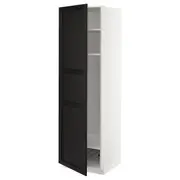 METOD high cabinet w shelves/wire basket, white/Lerhyttan black stained, 60x60x200 cm