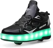 [ZKHD] Kids Roller Skate Shoes LED Light Up Trainers USB Charging Double Wheel Luminous Technical Skateboarding Shoes Thanksgiving Christmas Day Best Gift,Black-EU33