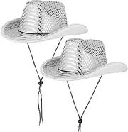 [BESTYASH] Disco Hat Sparkly Silver Cowgirl Elegant Party Dress up Hat for Women Men