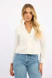 White Long Sleeve Shirt Lapel Collared Button Up - Size 16XL, Women's Shirt