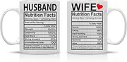 Husband and Wife Nutrition Facts - 11oz White Ceramic Coffee Mug Couples Sets - Funny His and Her Gifts -Husband and Wife Anniversary Presents - Wedding Gift - by CBT Mugs