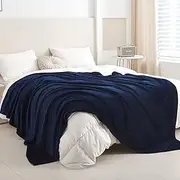 LaSyL Fleece Blanket Queen 90"x90" Dark Blue - 300GSM Soft Cozy Plush Fuzzy Flannel Bed Blanket - Lightweight Anti-Static Microfiber Blanket for Couch, Bed, Sofa