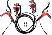 Hydraulic Mountain E-Bike Disc Brake Set, Double Piston Power-Off Oil Brake Kit, All-Aluminum CNC Caliper Body Left Front 890mm Right Rear 1570mm(Red)