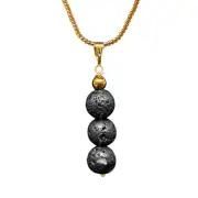 Lava Stone 3 Bead Necklace Pendant - Gold