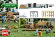 BNIB OO / HO BUSCH 7834 DRILL WITH 2 FIGURES + FENCE, CABLE, TOOLS, LADDERS ETC