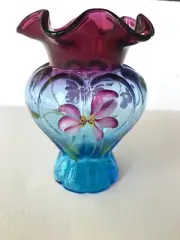FENTON MULBERRY MELON VASE GEORGE & NANCY FENTON SIGNATURE New Blue Purple