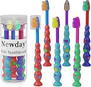 Newday Kids toothbrushes 6 Pack Soft Bristles with Suction Cup, Includes Travel Covers, toothbrushes for Kids Boys & Girls, Toddlers &Children Teeth Age 3+