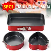 3Pcs Heart Round Square Cake Tin Baking Pan Tray Non Stick Loose Base Form Mold