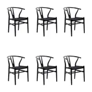 Ark Wishbone 6pc Set Dining Chair Replica Hans Wenger Beech Timber Wood Black