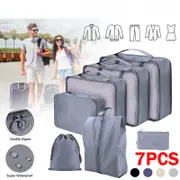 OZNALA 7pcs Clothes Suitcase Packing Cubes Travel Luggage Organiser Storage Bag Pouches-(Grey)