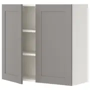 ENHET wall cb w 2 shlvs/doors, white/grey frame, 80x32x75 cm