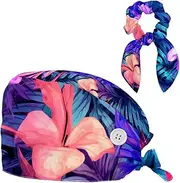 [YTYVAGT] Scrub Caps Women,Scrub Hats Suitable for Women,Tropical Leaves Watercolor Tree