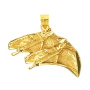 14K Gold Bridled Two Horse Heads Pendant