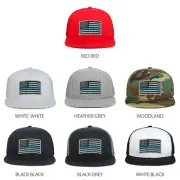 Youth Kid's Thin Blue Line American Flag Patch Flat Bill Snapback Cap - FREESHIP