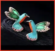 Betsey Johnson Blue Enamel Crystal Hummingbird Stud Earrings READ DESC NWT