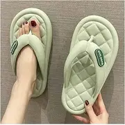 [GHYUB] Flip Flop Sandals for Women Casual Summer，Soft Lightweight Sandals for Women Anti Slip Casual Slippers Shower Beach Pool Bathroom Flat Slides Shoes (Color : Green, Size : EUR 36-37)