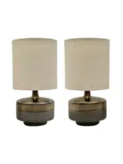 Isabel 1 Light Table Lamp in Bronze Ceramic with White Fabric Shade, 2 Pack