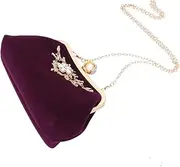 [Healeved] Rhinestone Clutch Evening Bag Plush Fabric Banquet Purse with Shoulder Chain