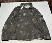 BooHoo Man Mens XXL LS Button Down Shirt Black /w White Roses Floral Print SOFT