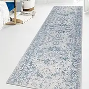 Famibay Carpet Runners Non Slip Long Hallway Hall Runner Narrow Rugs Washable Runner Rugs 65x220cm Kitchen Carpet Floor Mat for Hallway Entryway Bedroom Living Room Laundry Room(Blue,65x220cm)
