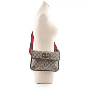 【GUCCI 古馳】Neo Vintage GG Supreme 帆布虎頭腰包(咖啡色)