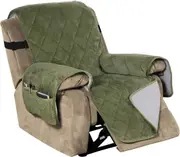 Recliner Covers Velvet Slip Resistant Recliner Sofa Slipcover Seat Couch Furniture Protector with Elastic Straps Recliner Cover - Loden