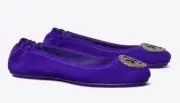 Tory Burch Deep Purple Crystal PAVE Minnie Travel Ballet Flat Shoes NIB Size 7.5