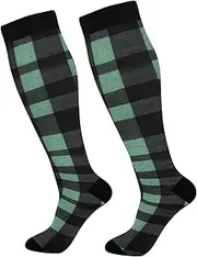 [AIXIWAWA] Socks-Black and Green Plaid 1 Pair for Women Men, Knee High Long Socks for Athletic Casual Running, Multicolor
