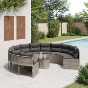 Garden Sofa with Table and Cushions Settee Couch Half-Round Poly Rattan vidaXL