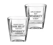 Set of 2 Whiskey Low Ball Glasses with Funny Sayings