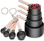 Rose Gold Stainless Steel Handle Measuring Cups and Spoons Set, 8 Piece Stackable Accurate Tablespoon for Measuring Dry and Liquid Ingredients Small Teaspoon with Plastic Head (Black)