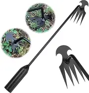 Plus Long Weed Puller Tool Garden Weed Pulling Tool, Portable Weeder Tool Uprooting Weeding Tool, 4 Teeth Manganese Steel Forged Hand Weeder for Vegetable Gardening Backyard Farm (19.6inch, Black)