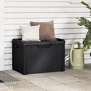 125 L Garden Storage Box Anthracite, Waterproof Outdoor Plastic Container with Rattan Look, 73x50.5x49.5 cm, Storage Bin & Bench, Ideal for Patio, Deck, Tool & Cushion Storage