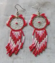 beaded earrings native american dream catcher earrings light red beaded earrings