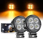 Nilight 2PCS 3Inch 12W Amber Round LED Yellow Work Pods Driving Light 90° Flood Beam Built-in EMC Offroad Side Fog Lights for Tractor Truck Motorcycle Boat SUV ATV UTV