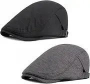[Gionforsy] 2Pack Mens Beret Flat Newsboy Hat Adjustable Irish Cabbie Gatsby Cap Breathable Driving Hunting Hat