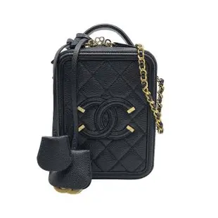 【CHANEL】Vanity Case 粒紋牛皮空姐斜背包-mini(黑)