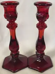 Candleholders Candlestick Holders - Red Glass - Mosser USA - Set of 2