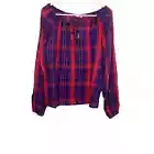 GAP plaid peasant top red blue plaid size small NWT j