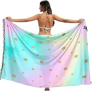 [RPLIFE] Pastel Rainbow Golden Dots Bathing Suit Cover Sarong Wrap, Tassel Sarong Cover up for Summer Pool/beach, Large, Pastel Rainbow Golden Dots, Medium
