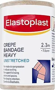 Elastoplast Crepe Bandage Heavy Weight - Unstretched 7.5cm x 2.3m (1 Roll) | Moderate Compression | Supports Strains & Sprains | Helps Reduce Swelling | Ideal for Ankle, Wrist, Hand & Elbow Strapping