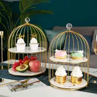 在飛比找蝦皮購物優惠-創意鳥籠食物架展示架陶瓷三層甜品臺托盤雙層蛋糕架下午茶點心架