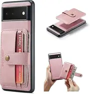 Vintage Leather Luxury Phone Case for Google Pixel 7 Pro 6 6A XL 5A 5G, Back Cover with Detachable Magnetic Card Holder(Pink,Pixel 5A 5G)