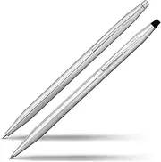 [Cross] Classic Century Refillable Click-Off Cap Metal Ballpoint Pen Set, Medium Ballpoint, includes Premium Gift Box, 5 Pencil Leads, Pencil Eraser and Black Cartridge, 1 Pack, Lustrous Chrome