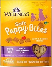 Wellness Soft Puppy Bites Natural Grain-Free Treats for Training, Dog Treats with Real Meat and DHA, No Artificial Flavors (Lamb & Salmon, 3-Ounce Bag)