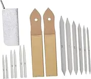 AKOOSY 15pcs Art Drawing Tools Set Stumps and Tortillions with Sandpaper Pencil Sharpener for Blending Sketching and Detailing for Students and Beginners Light Grey Bag