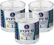 Tribello 1 Day Yahrzeit Memorial Candle - for Ner Neshama, Yom Kippur, Yizkor or Emergency - Unscented 26 Hour in Glass Jar - 3 Pack