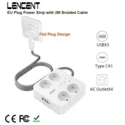 EU Plug Power Strip with 4 AC Outlets+ 3 USB+ 1 Type C +2M/3M Braided Cable